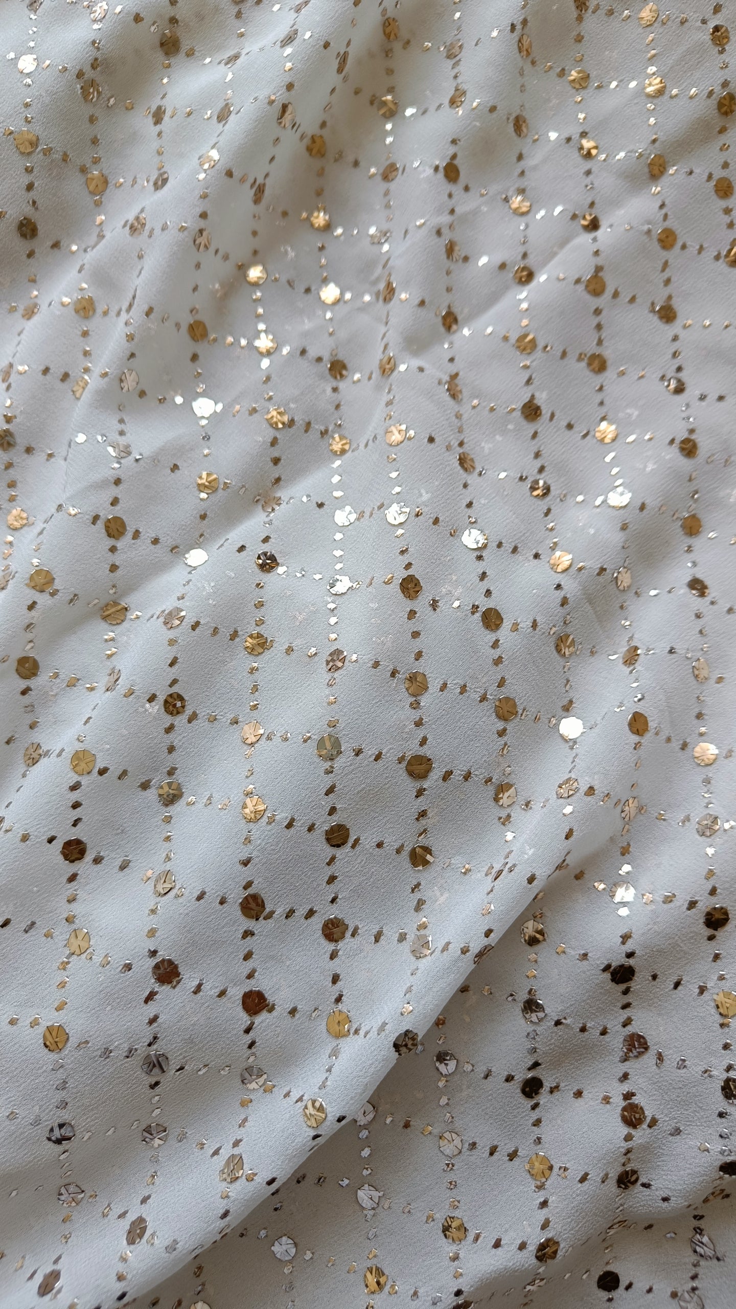 Ruhani Ivory pure georgette allover heavy mukaish running material